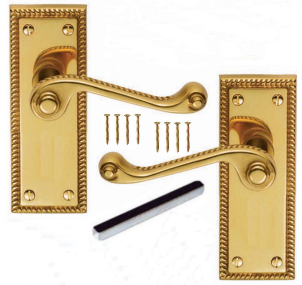 Georgian Polished Brass Lever Latch Door Handles - Direct Hardware UK