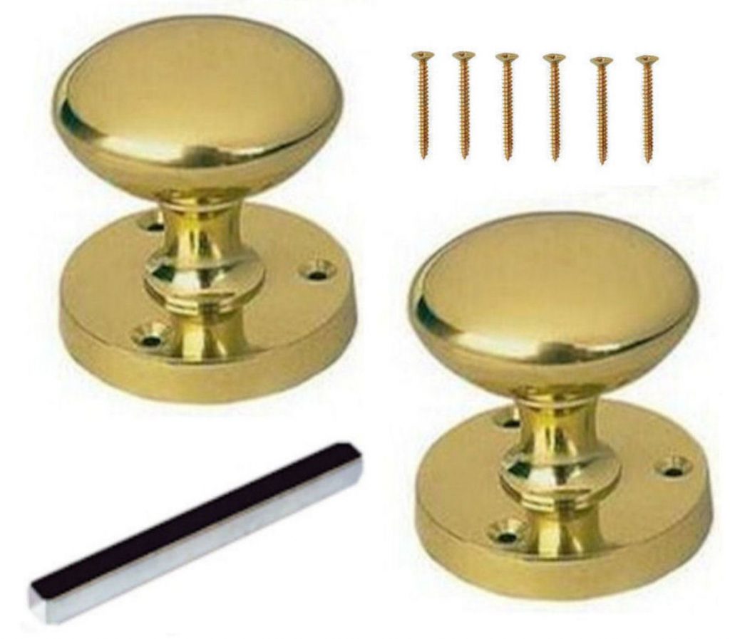 Polished Brass Mortice Door Knobs 57mm Rose Fully Sprung Direct