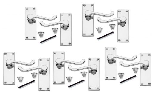 5 x Pairs of Victorian Scroll Polished Chrome Lever Latch Door Handles 112mm 