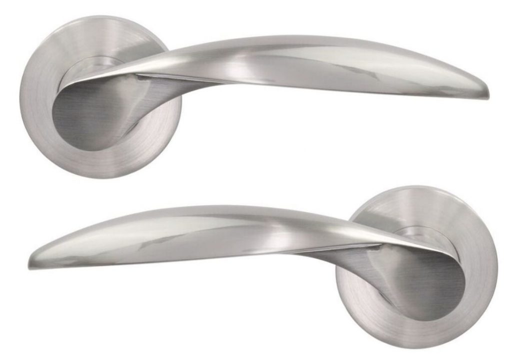 JIGTECH CRESTA Lever on Rose Door Handles Satin Chrome Direct Hardware UK