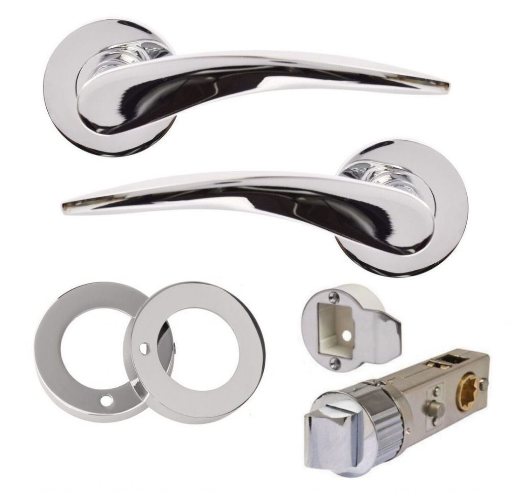 JIGTECH VECTA Lever on Rose Privacy Door Handles Polished Chrome with
