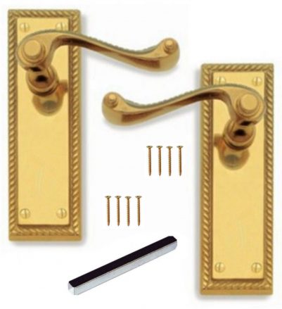 Georgian Polished Brass 148mm Long Plate Lever Latch Door Handles ...