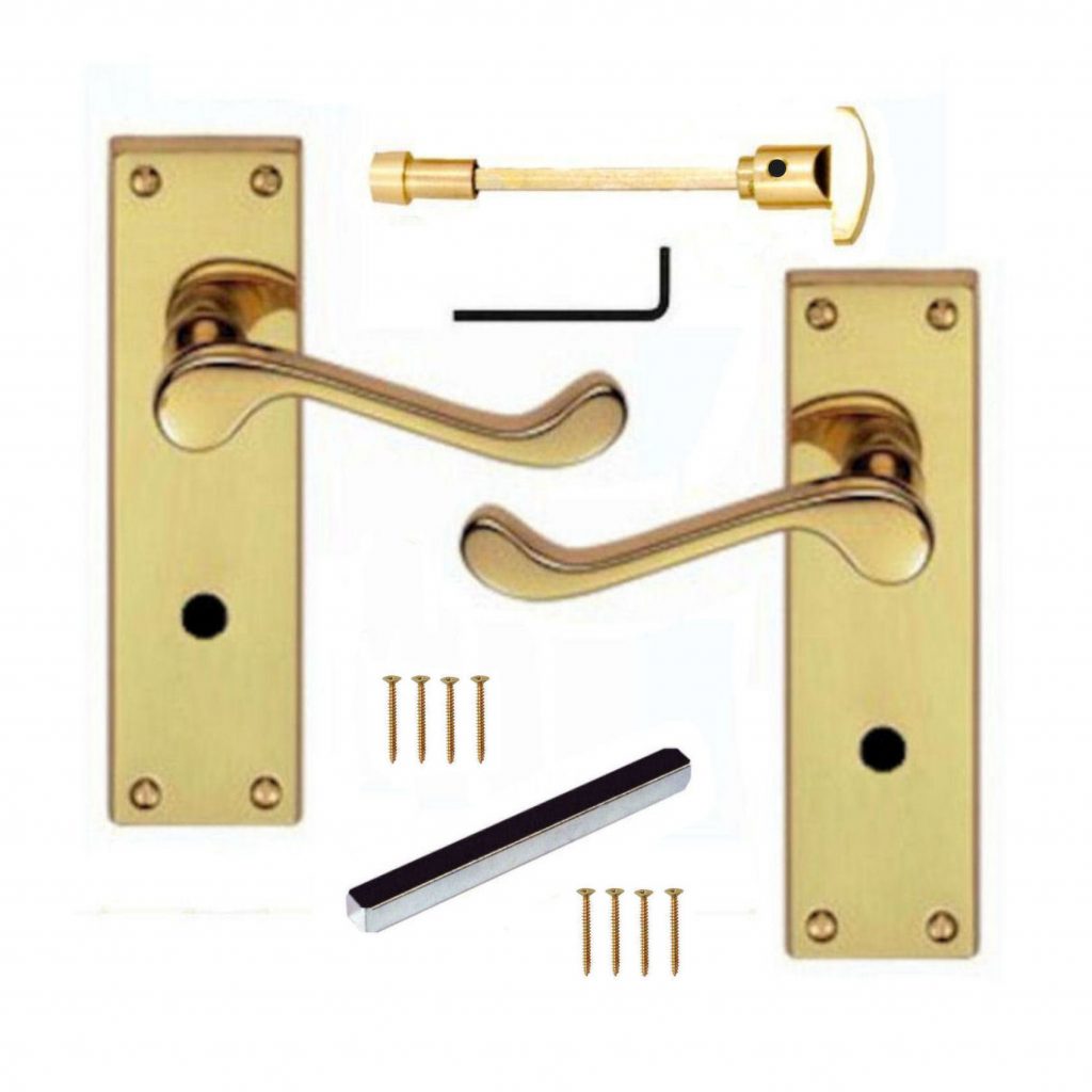 Victorian Scroll Polished Brass Lever Bathroom Locking Door Handles ...