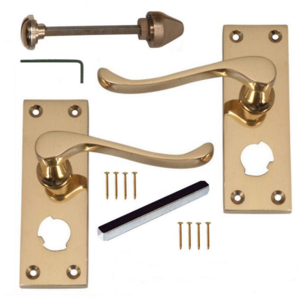 Victorian Scroll Polished Brass Lever Privacy Locking Door Handles ...