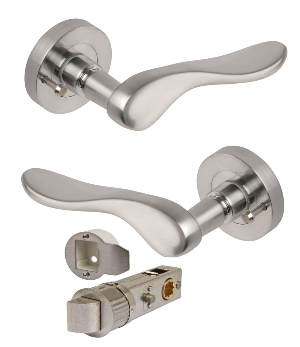 PEGASUS Satin Chrome 52mm Lever on Round Rose Door Handles Push Button